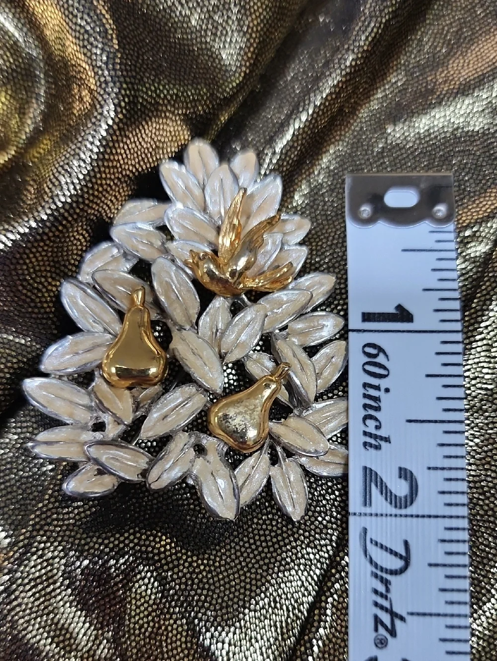 Lia Vintage Gold & Cream Partridge In A Pear Tree‎ Brooch